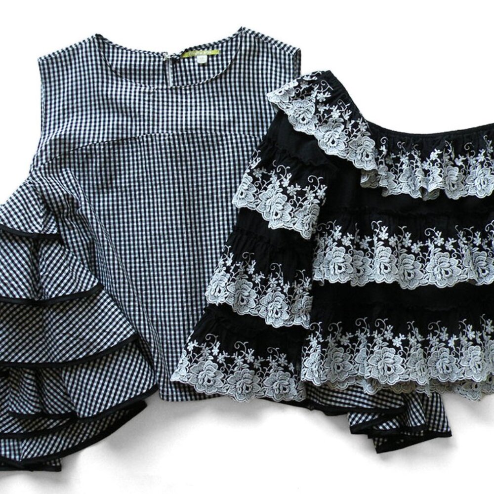 Set of 2 Gianni Bini Black & White Off Shoulder Tops